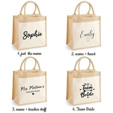 Personalised Custom Jute Bag Teacher Jute Bag Burlap Bag Heart Lunch  Bag