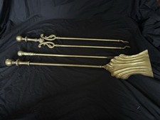 Large Antique vintage Brass Heavy Companion Set fire tools Shovel, Tongs & Poker