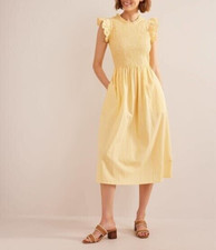 BODEN Smocked Midi dress size 16 reg yellow leno stripe D0637   b73a --..