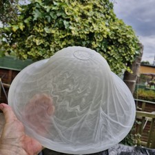 Large Vintage Glass Dome Lampshade White/Marbled Abstract Swirl Pattern 
