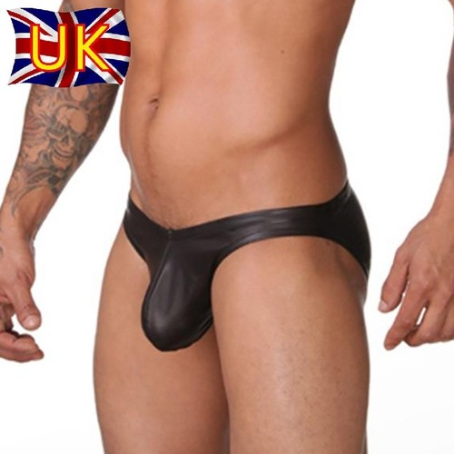 Men faux leather briefs - leather,