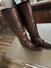 Bruno Magli brown croc-embossed leather knee-high boots