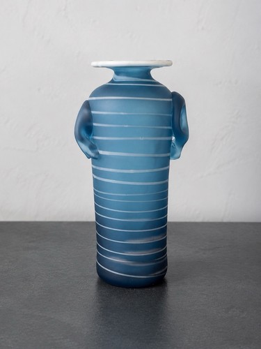 Blue white striped art glass - art,