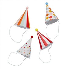Circus Scalloped Paper Party Hats with Pom Poms - Pack of 8