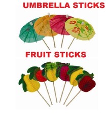 Cocktail Stick With +FRUIT / PAPER UMBRELLA Parasols Party Drink Decoration Pack