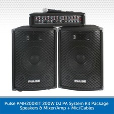Pulse PMH200KIT 200W DJ PA System Kit Package Speakers & Mixer/Amp + Mic/Cables
