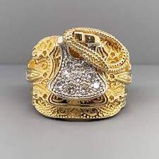9ct Yellow Gold Cubic Zirconia Saddle Ring - Size R 1/2