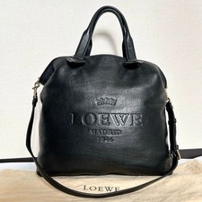 Loewe Heritage Women's Shoulder Bag Handbag 2way Leather Black Authentic Used