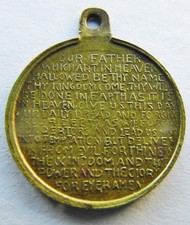 'OUR FATHER' The Lords Prayer Miniature Brass Holy Medal  20mm Rare19thC Token