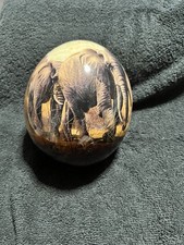 Hand Painted Ostrich Egg Design Elephant and Elephant Stand Decorative Ornament