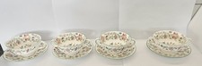Vintage Minton “Haddon Hall” Double-Handled Soup Cups & Saucers – Set of 4