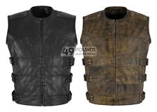 Men's Biker SWAT Waistcoat 100% Real Cowhide Leather Fashion Vest Gilet 5296