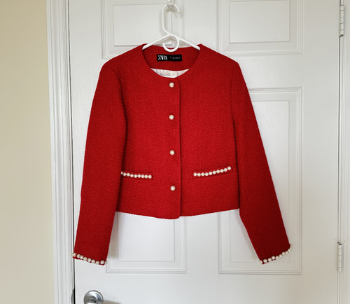 Zara red cropped jacket - red, lined