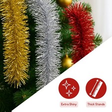 2M,50FT Tinsel Chunky Christmas Tree Decoration Home Garland 3Pk Red Silver Gold