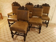 Quality English Oak Cromwell Dining Chairs  Vintage Tan Leather Kitchen Chairs