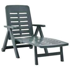 Green Sun Lounger Folding Chair Outdoor Garden Sunbed Recliner Plastic Patio