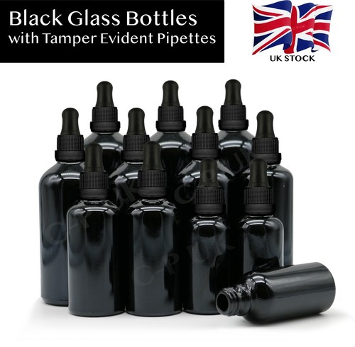 Black glass dropper bottle - black,