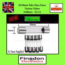 5 Pack 6x30mm Glass Tube fuses