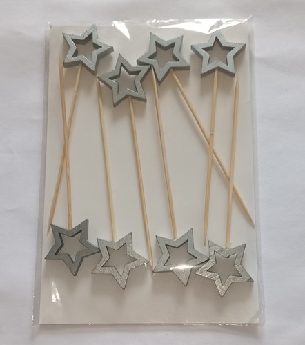 8pcs wooden cake topper silver - wooden,