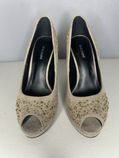 Graceland Taupe Suede Effect Sparkly Peep Toe Platform Heels UK 4 Party Shoes