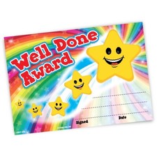 30 Well Done Rainbow Award Certificates for school teachers, A5 silk finish card