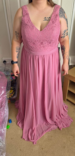 Pink lace bodice chiffon maxi - bodice,