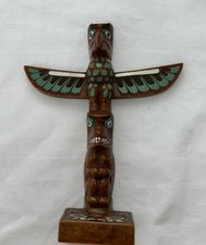 Vintage Pearlite Canadian Hand-Painted Composite 6¾” Tall Totem Pole Eagle
