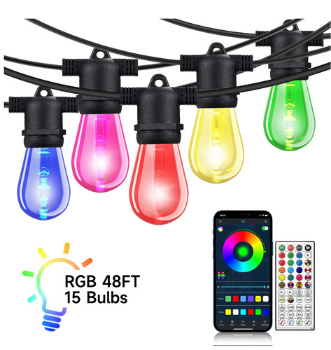Outdoor string lights 48ft rgb - outdoor,