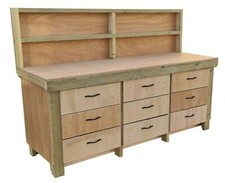 Wooden Workbench Tool Cabinet - Eucalyptus Top Industrial Storage Work Table