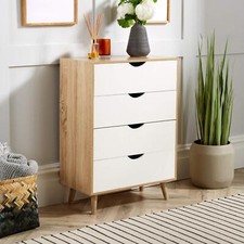Chest of 4 Drawers Oak and White Bedroom Storage Solid Wood Legs Scandi Style