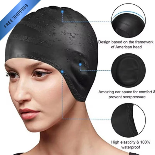 Silicone swimming cap with ear - swimming,
