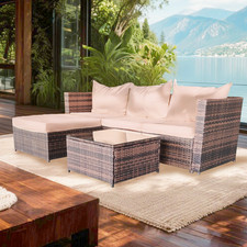 4 Seater Rattan Garden Furniture Corner Sofa Lounge Set In/Outdoor Extra Wide