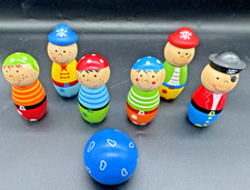 Wooden Toys Pirate Skittles game - 6 Colorful Pirate Skittles with ball Gd Cond