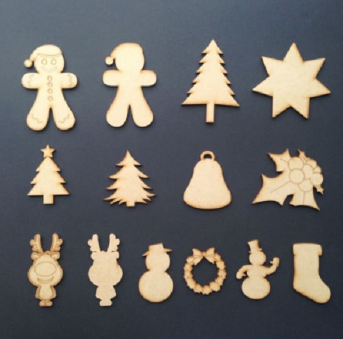 Wooden mdf christmas shapes - wooden,
