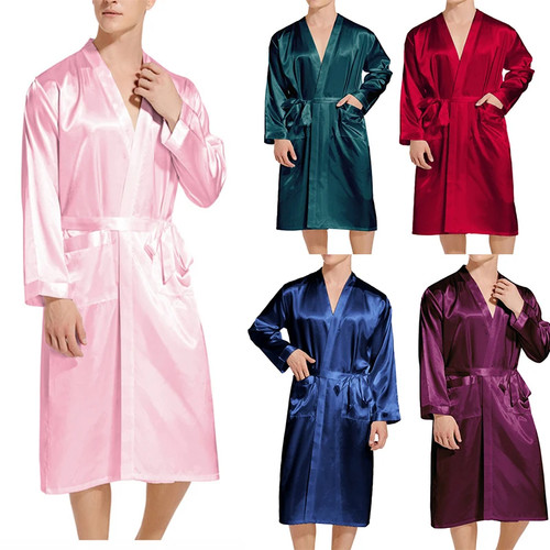 Men silk solid color kimono - color,