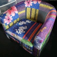 B&Q Tub Chair Armchair Club Chair Patchwork Fabric Pattern Solid Soft BRAND NEW