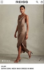 Reiss Lilah Mink Satin Cowl Neck Xmas  Dress Size 14 RRP £ 138 Next  day post 