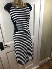 Kate Cooper Navy Blue & White Lined Cotton Striped Dress, UK 16, Excellent Cond