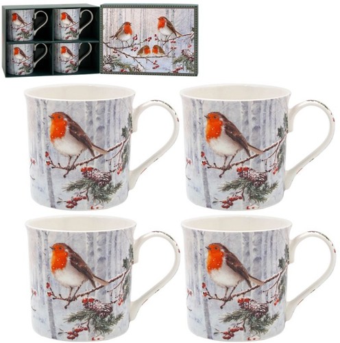 Christmas robins mug set 4 - robins,
