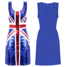 LADIES UNION JACK SEQUIN DRESS VE DAY POP STAR GREAT BRITAIN COSTUME FANCY DRESS