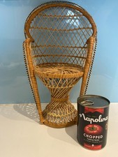 Vintage Boho Peacock Chair Twist Base Wicker Rattan Doll Plant Stand miniature