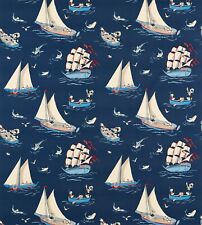 SANDERSON CURTAIN FABRIC “DONALD NAUTICAL” 1M NIGHT FISHING-DISNEY-COTTON