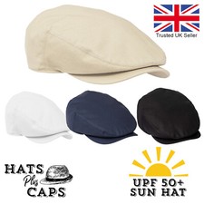 100% Cotton Flat Cap Summer UPF 50+ Showerproof Sports Hat Bowls Cricket Golf