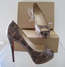 Christian Louboutin Lady Peep Snakeskin Platform Heels Shoes Pumps EU41