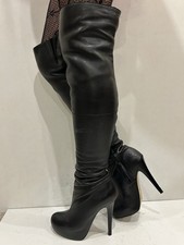 Rare Topshop Barley 2 Black Leather Sexy High Thigh Boots UK5 EU38 Halloween