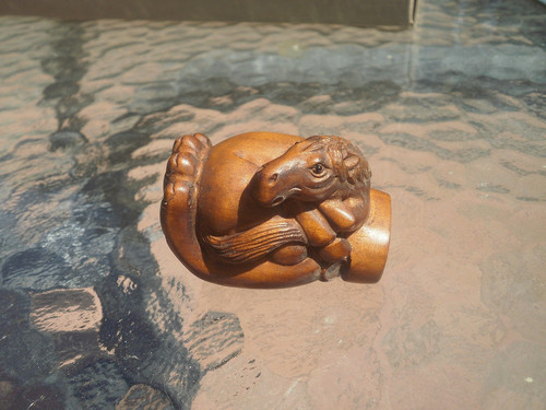 Hand carved wood netsuke - carved, horse