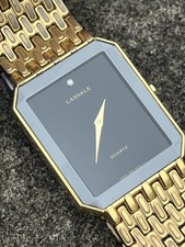 Seiko Lassale Diamond Tank Mens Gold Plated Vintage Watch Black Quartz