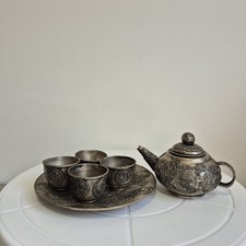 Vintage Turkish Arabic Moroccan Tea Set Miniature - Teapot, 4 Cups & Tray