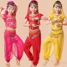 Girls Kids Belly Dance Top Pants Suit Outfit Bollywood Carnival Costume Size UK
