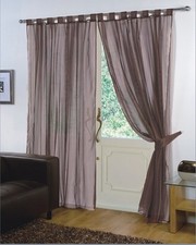 PAIR - VOILE NET PANELS TAB TOP 59'' X 72'' CURTAINS - CHOCOLATE BROWN
